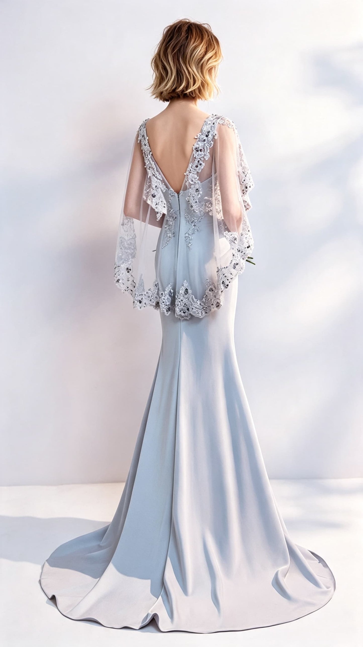Lightweight Mermaid Grey Evening Dress V Neck Tulle Long Formal Dress LFNC0419