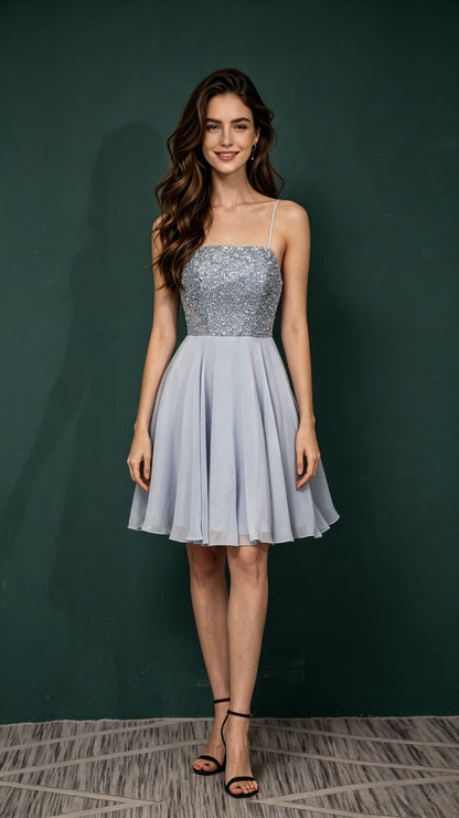 Stunning A-line Grey Homecoming Dress Strapless Chiffon Maxi Dress LFNL0655