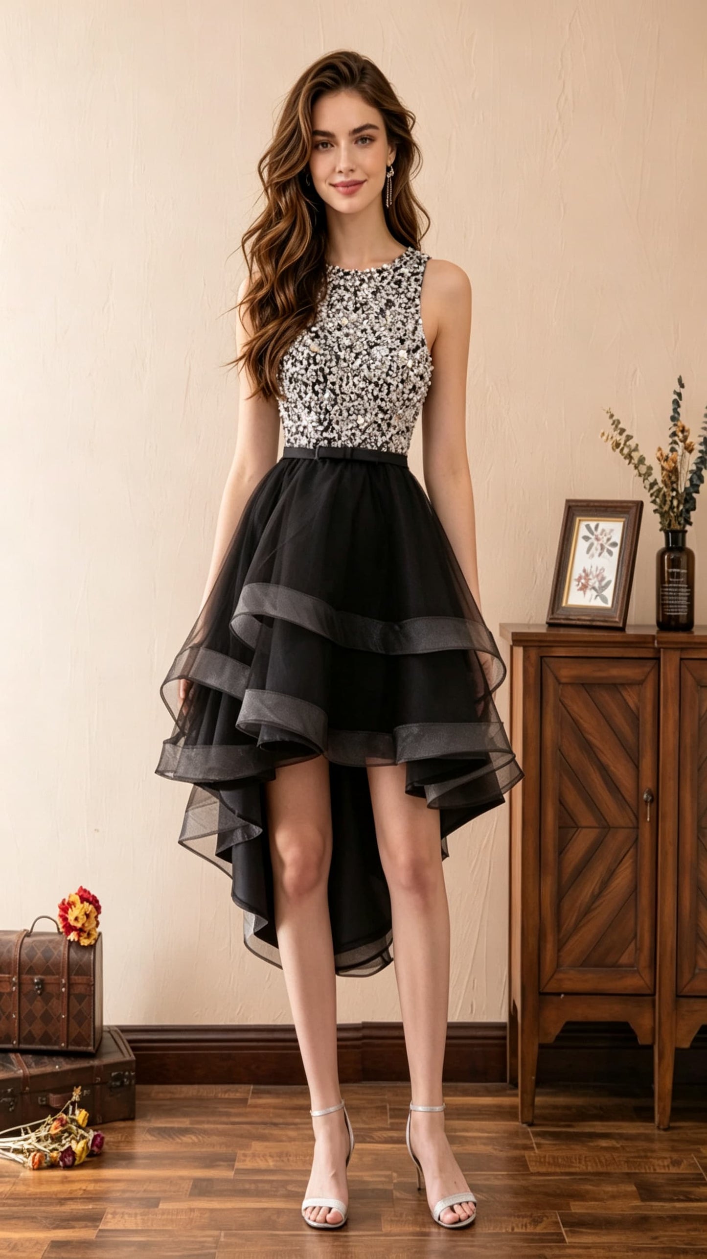 Elegant A-line Black Evening Dress Tulle High Low LFNL0600