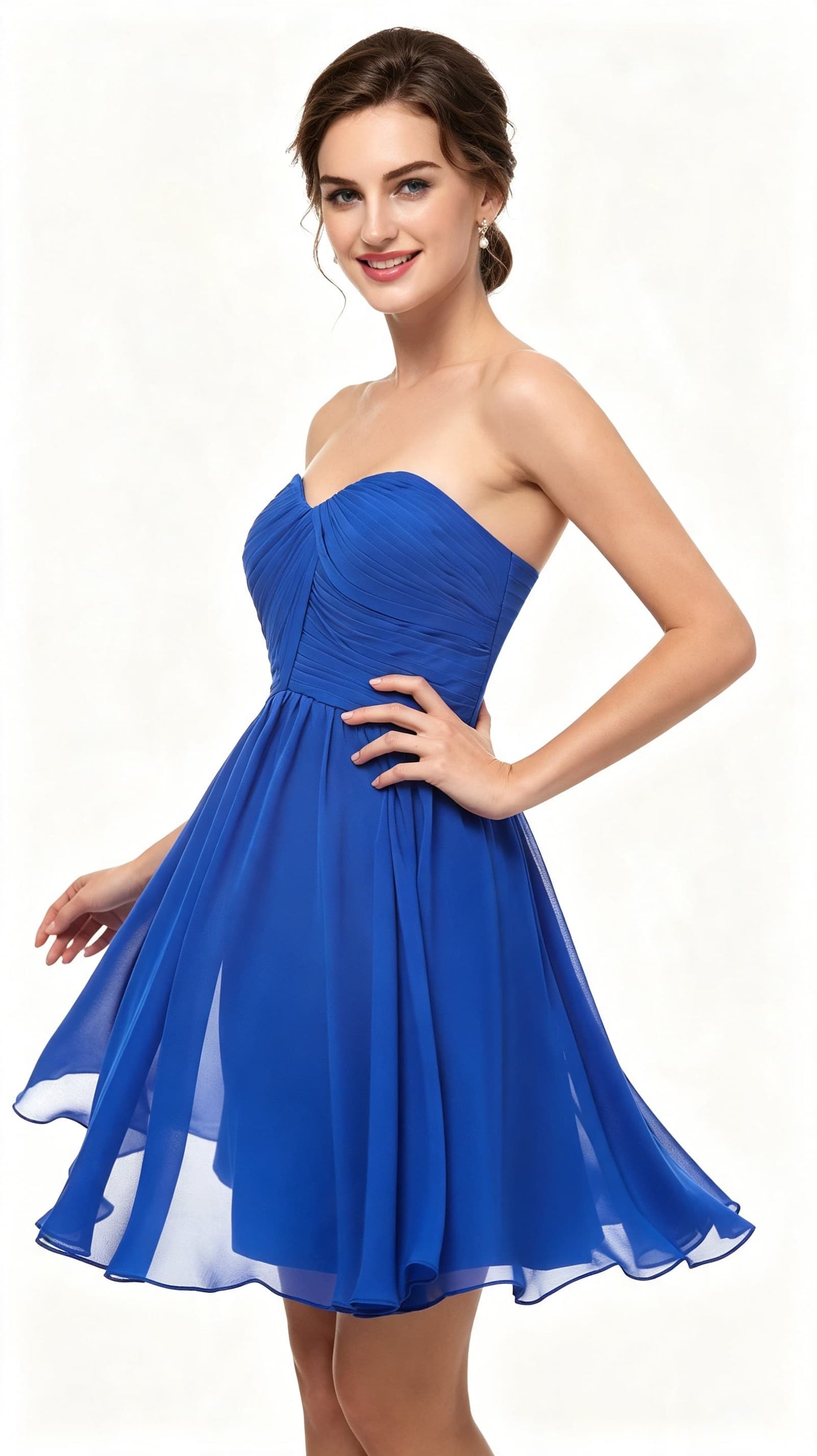 Elegant A-line Navy Blue Evening Dress Strapless Chiffon Short Formal Dress LFNL0532-1
