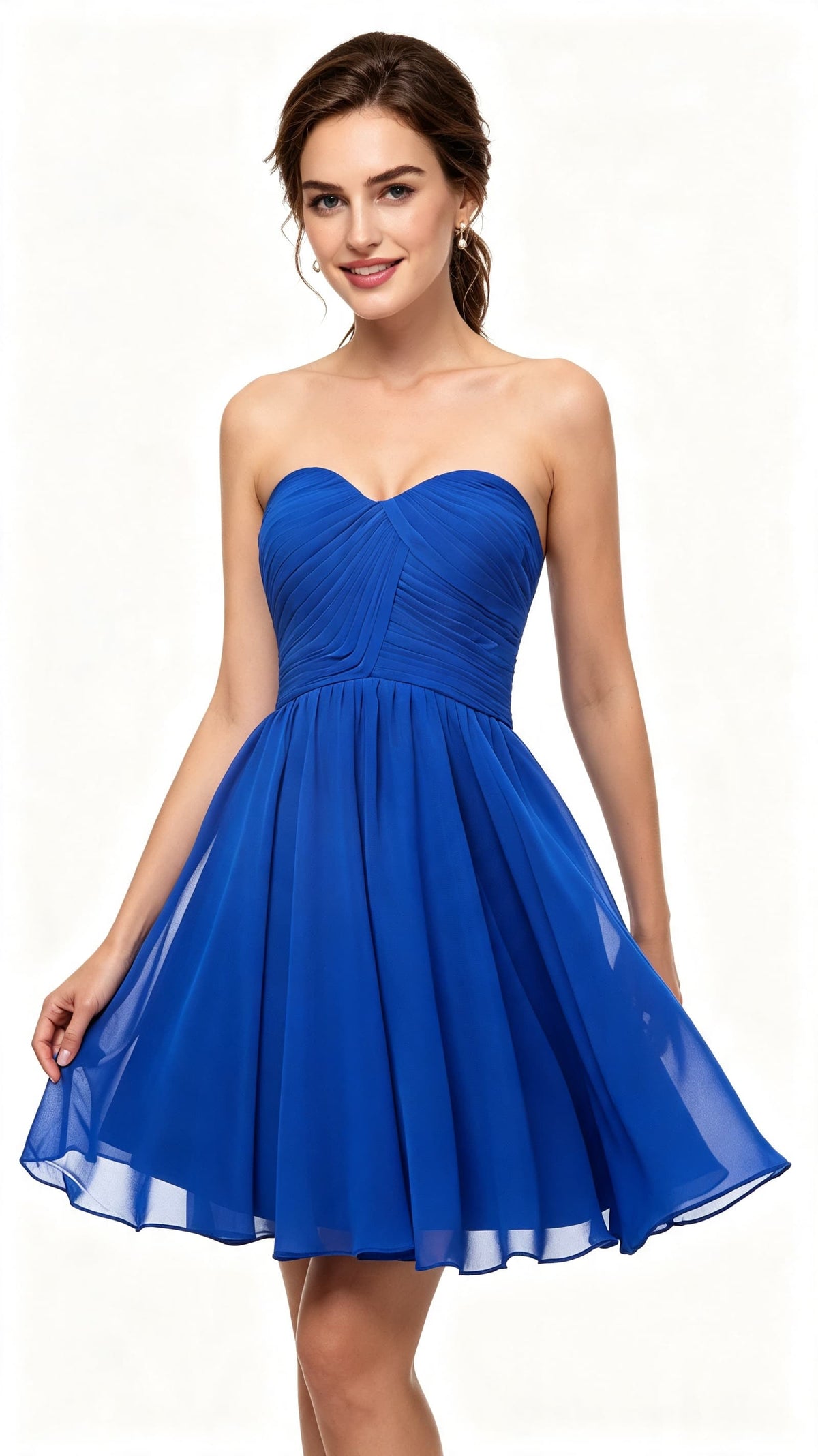 Elegant A-line Navy Blue Evening Dress Strapless Chiffon Short Formal Dress LFNL0532-1