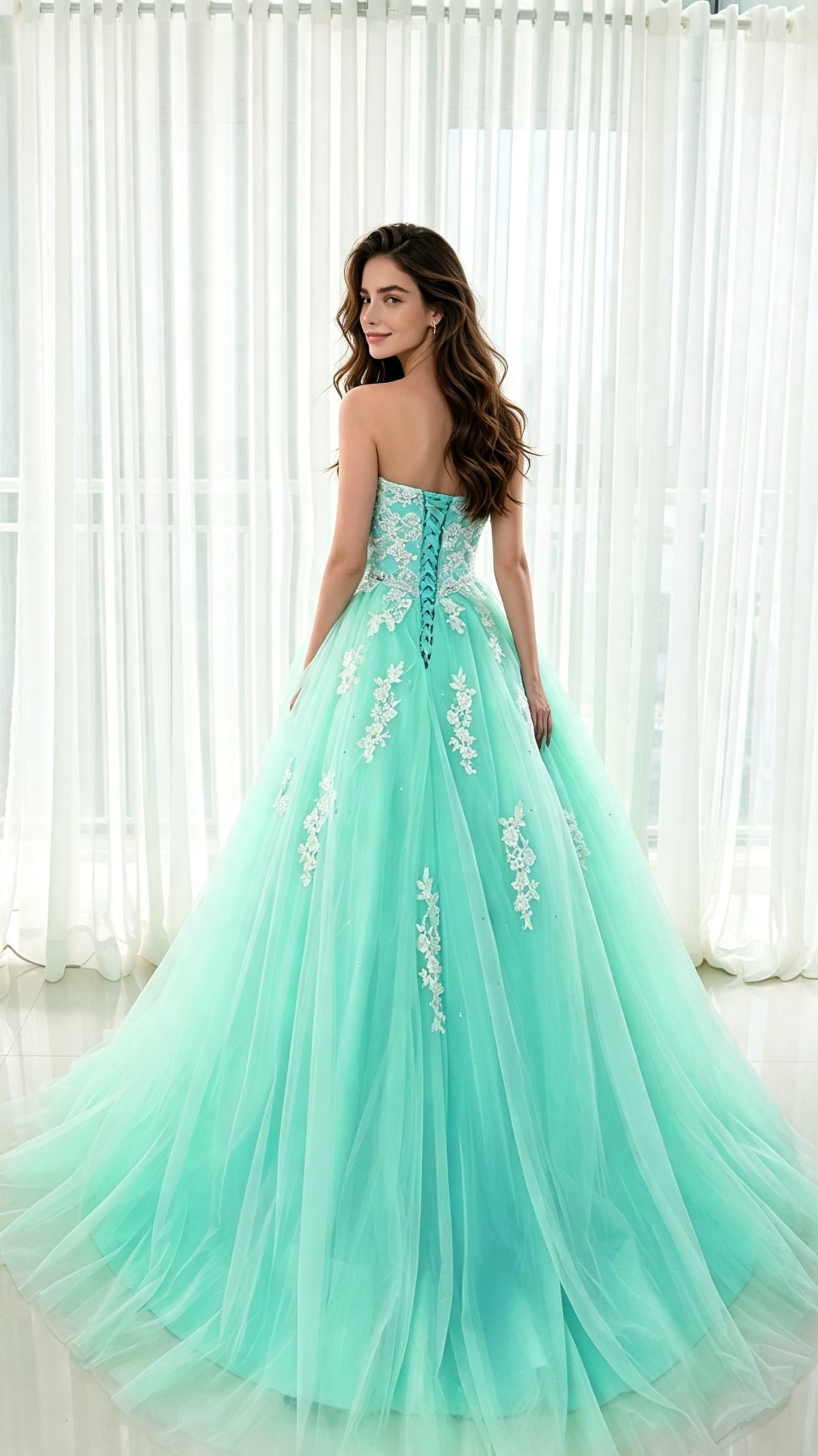 Feminine High Waist Green Ball Gown Sweetheart Tulle Long Formal Dress LFNL0546