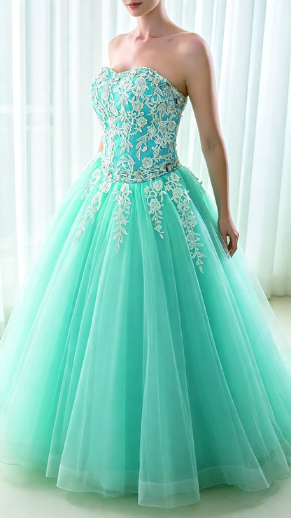 Feminine High Waist Green Ball Gown Sweetheart Tulle Long Formal Dress LFNL0546