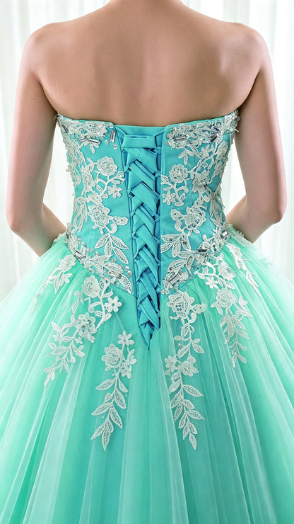 Feminine High Waist Green Ball Gown Sweetheart Tulle Long Formal Dress LFNL0546