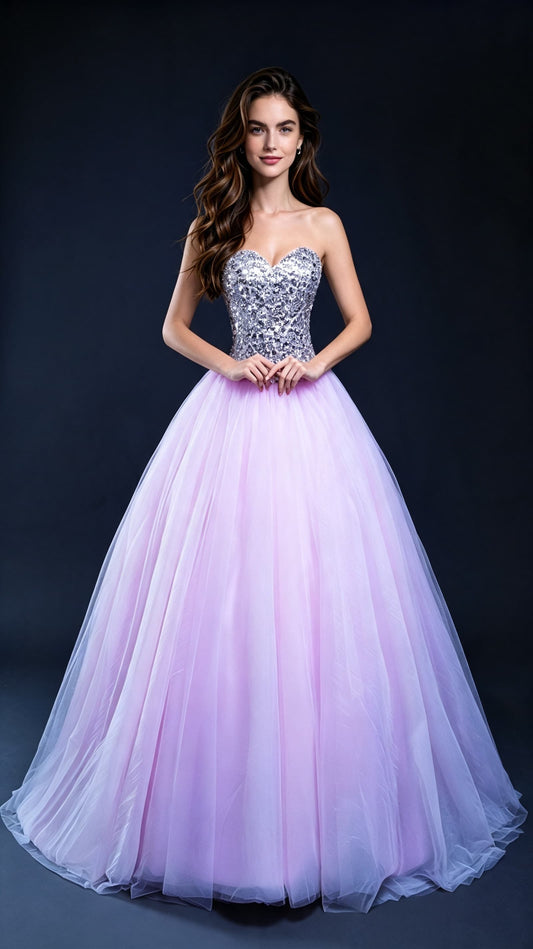 Effortless High Waist Pink Ball Gown Sweetheart Tulle Long Formal Dress LFNL0545