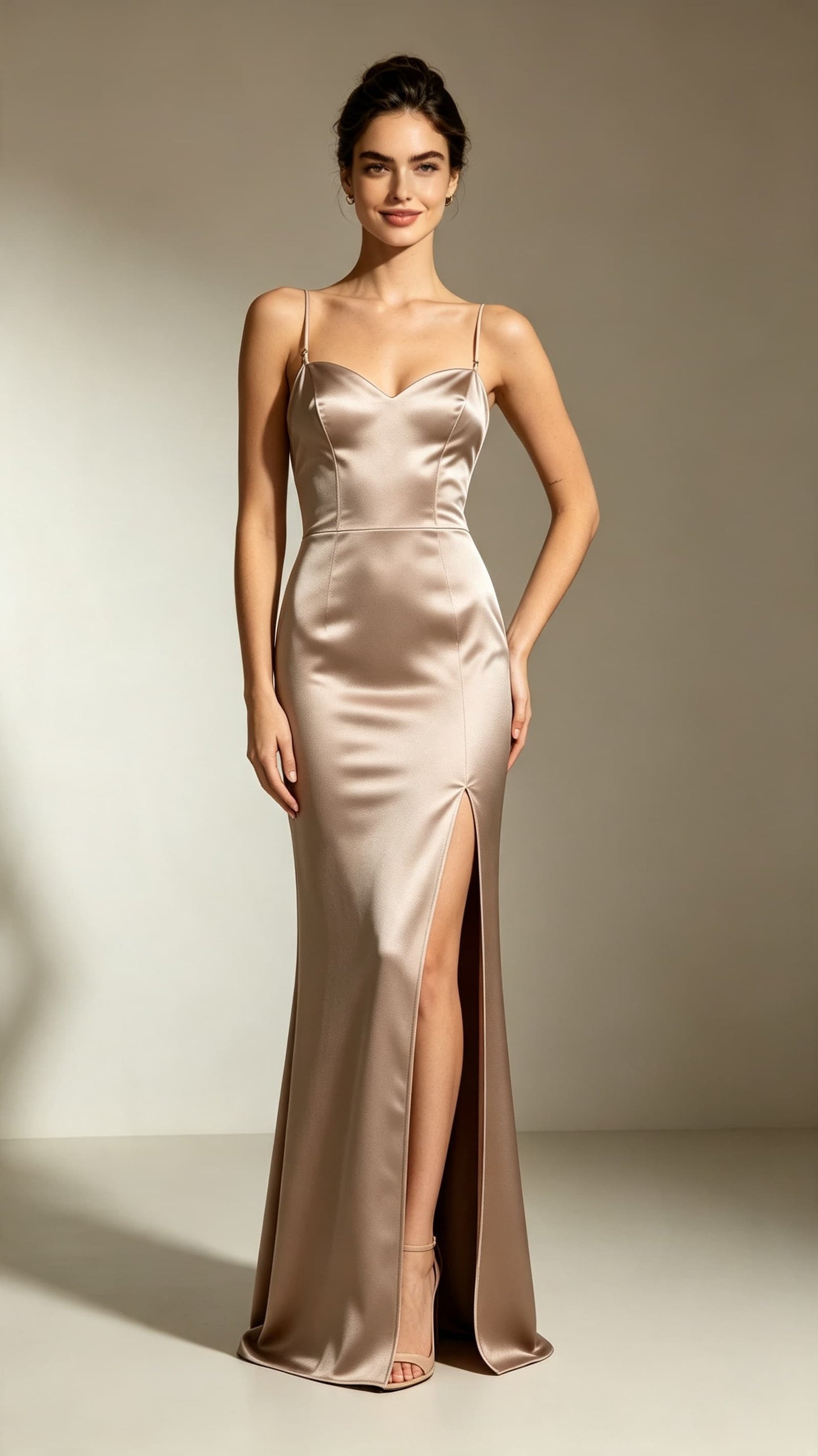Effortless Mermaid Champagne Evening Gowns Straps Satin Long Formal Dress LFNL0720