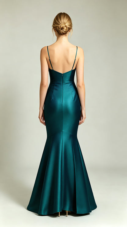 Feminine Mermaid Green Evening Gowns UK Straps Satin Long Prom Gowns LFNL0815