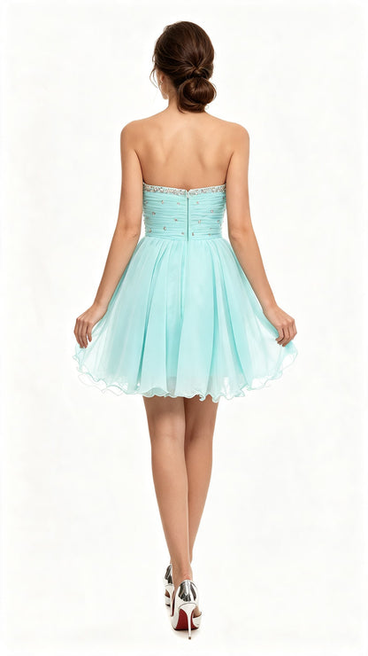 Lightweight A-line Blue Green Evening Dress Sweetheart Neck Chiffon Short Formal Dress LFNL0529