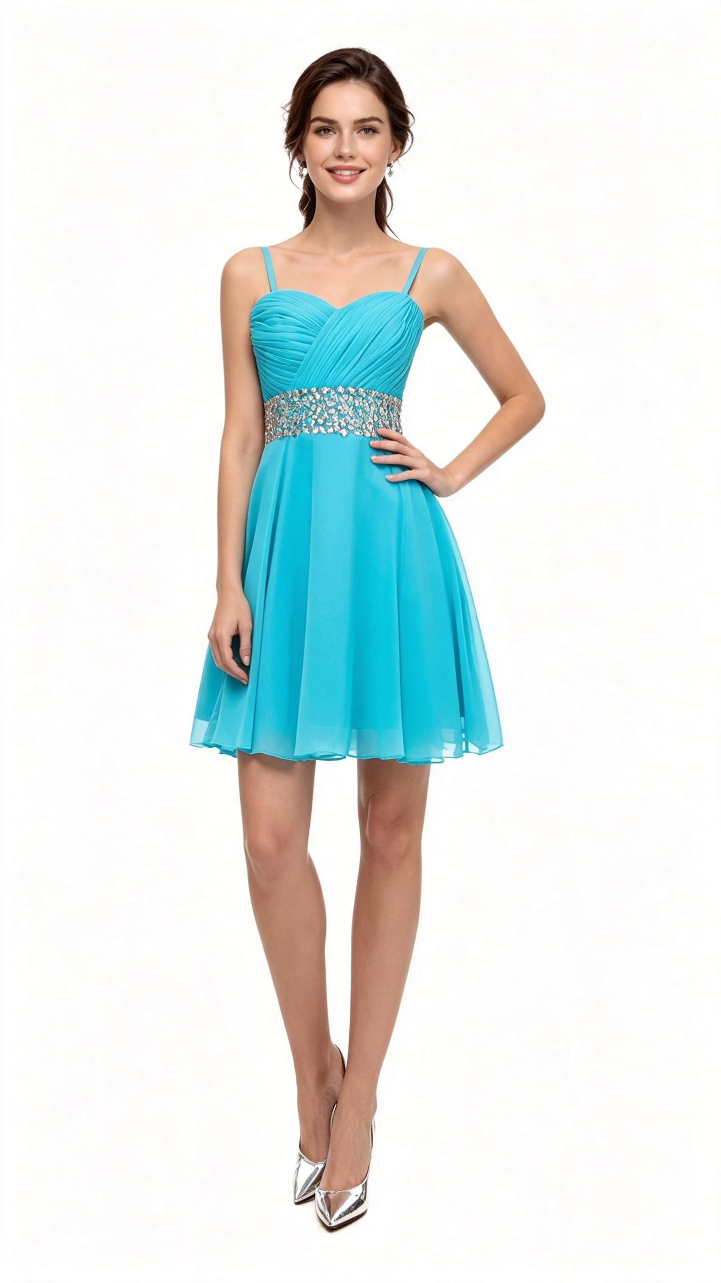 Timeless A-line Blue Evening Dress Straps Chiffon Short Formal Dress LFNL0530