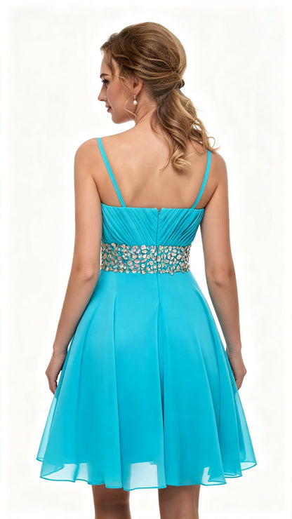 Timeless A-line Blue Evening Dress Straps Chiffon Short Formal Dress LFNL0530