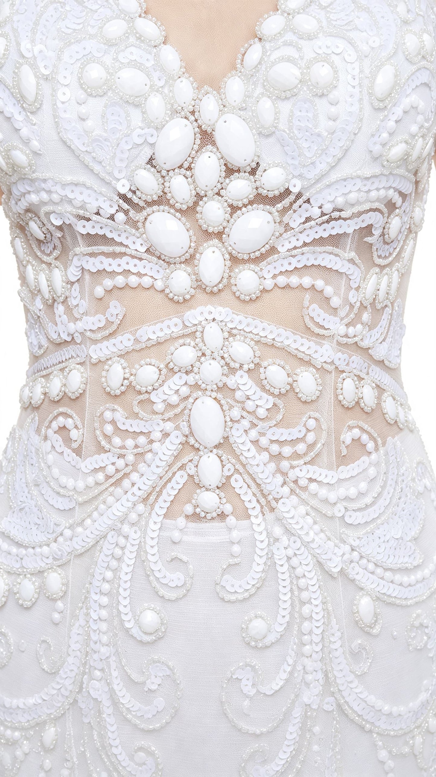 Gorgeous Mermaid White Evening Gowns Round Neck Tulle Bridal Dress LFNL0630