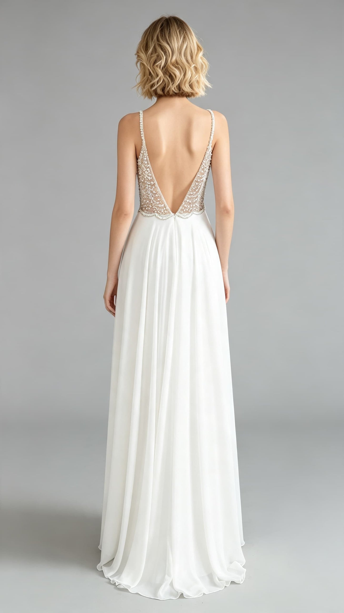 Romantic A-line White Evening Gowns Straps Chiffon Maxi Dress LFNL0649