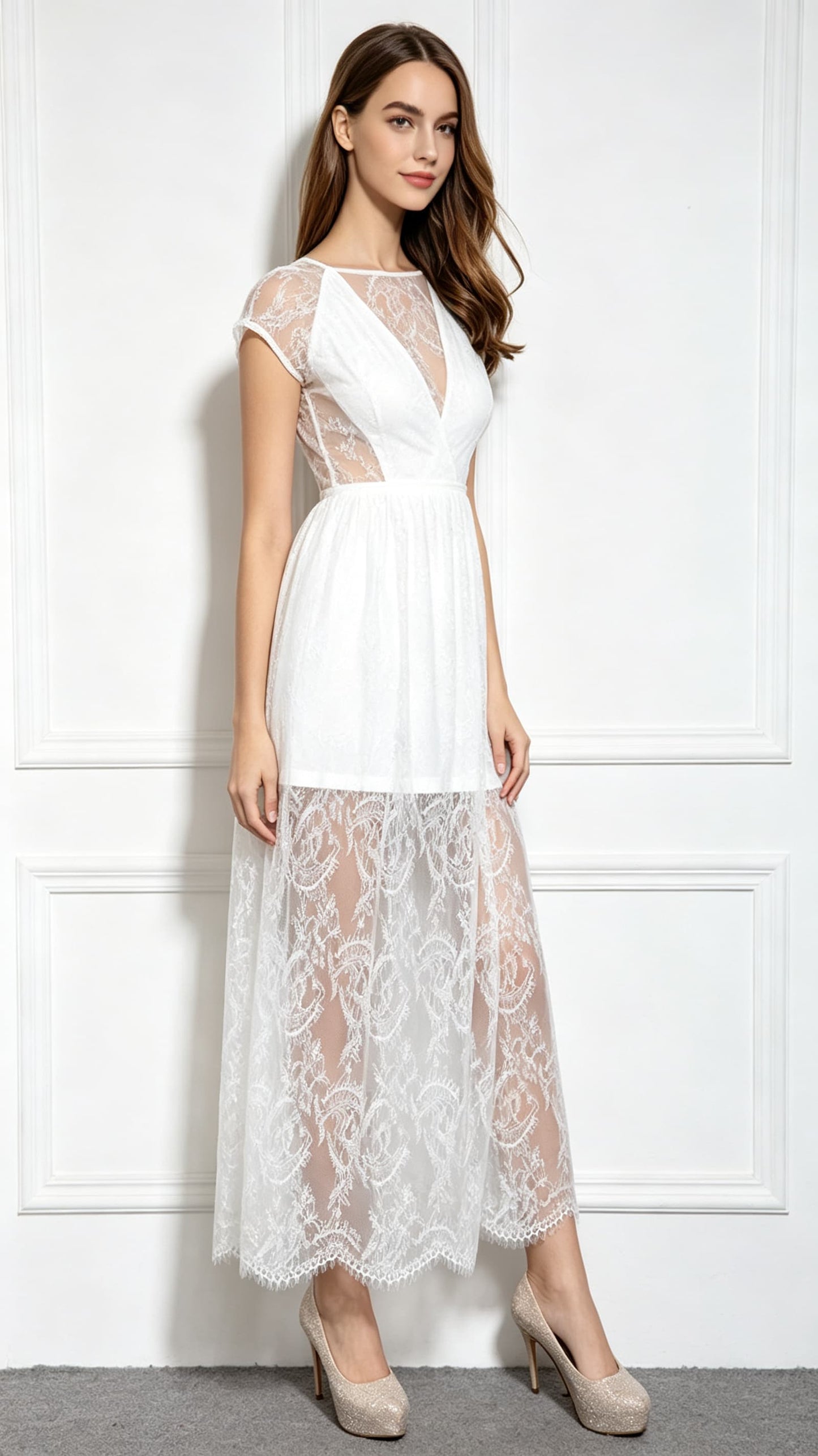 Gorgeous A-line White Lace Formal Dress LFNC0006