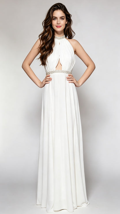 Soft A-line White Evening Gowns Chiffon Formal Dress LFNC0019