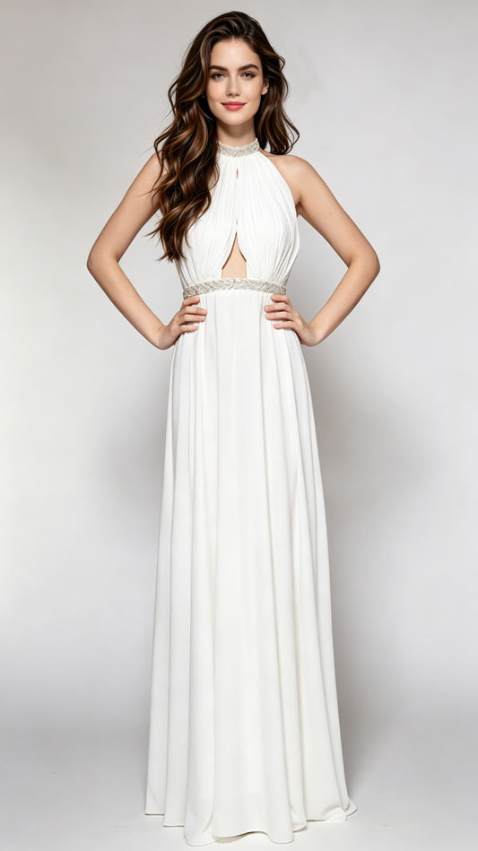 Soft A-line White Evening Gowns Chiffon Formal Dress LFNC0019