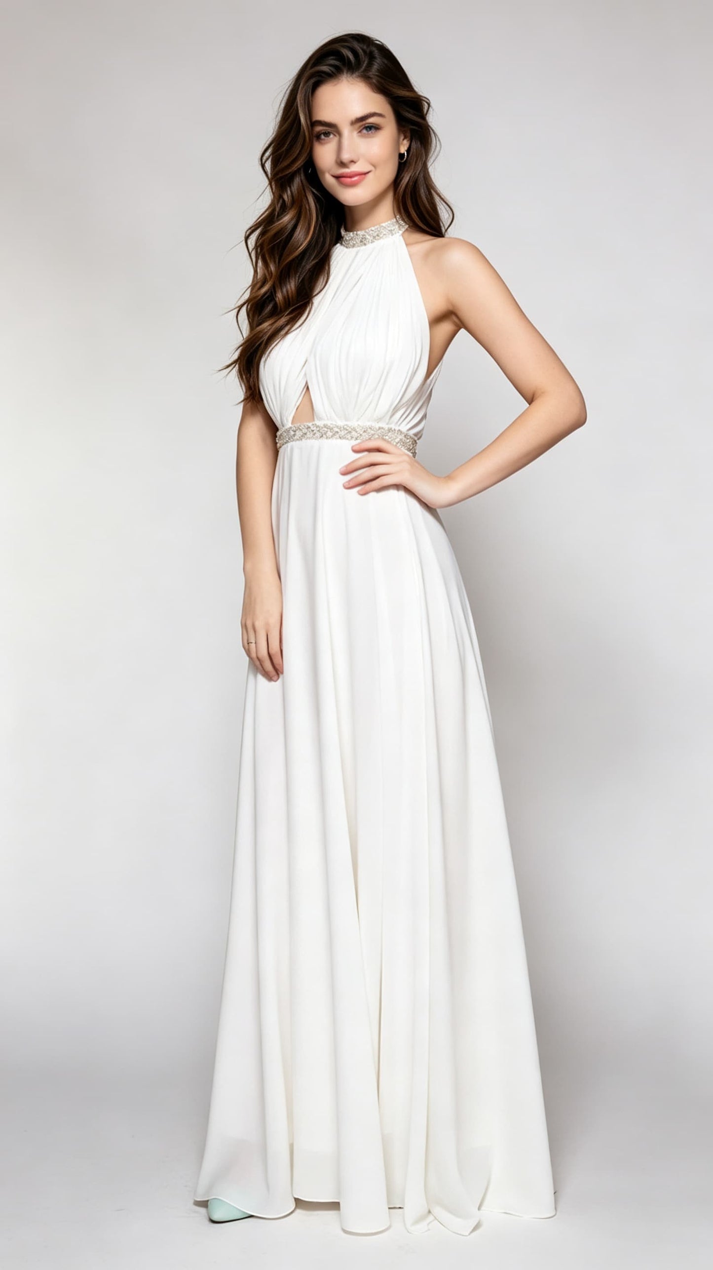 Soft A-line White Evening Gowns Chiffon Formal Dress LFNC0019