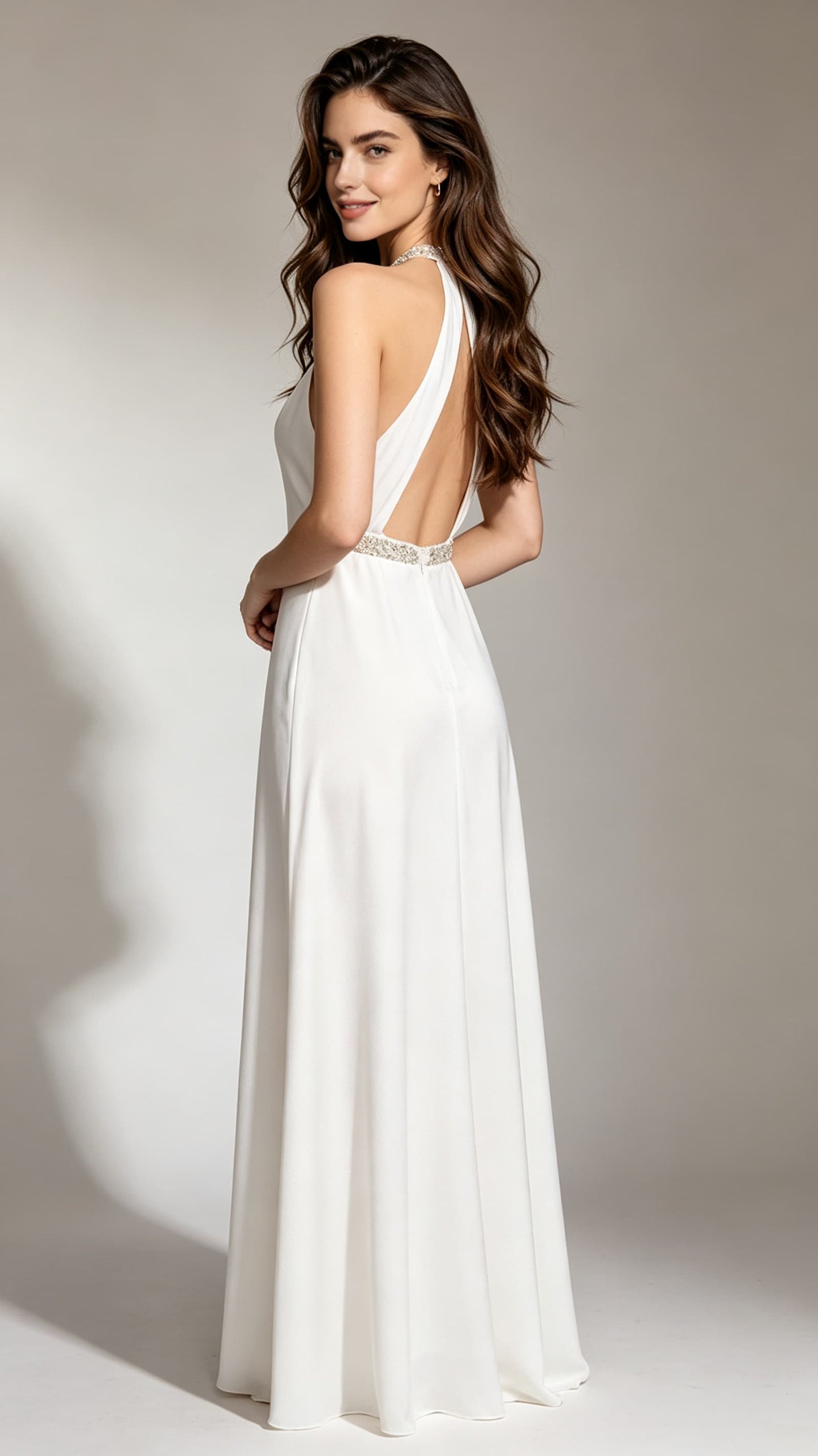 Soft A-line White Evening Gowns Chiffon Formal Dress LFNC0019