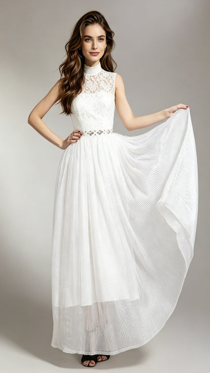 Eye-catching A-line White Evening Gowns Chiffon Formal Dress LFNC0014