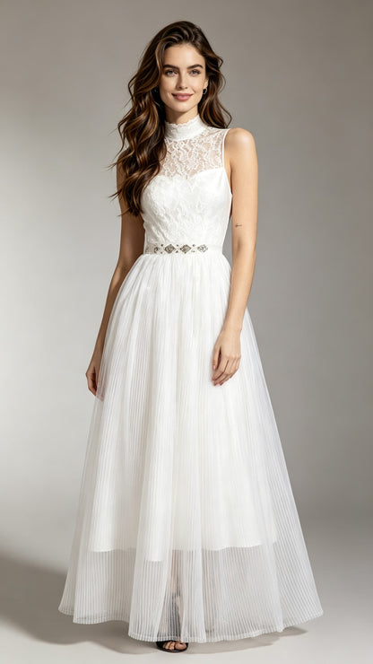 Eye-catching A-line White Evening Gowns Chiffon Formal Dress LFNC0014