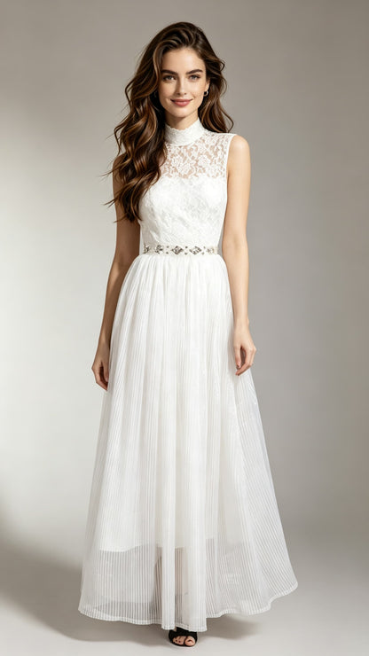 Eye-catching A-line White Evening Gowns Chiffon Formal Dress LFNC0014