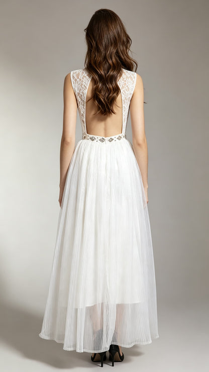 Eye-catching A-line White Evening Gowns Chiffon Formal Dress LFNC0014