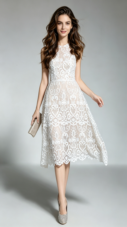 Elegant A-line White  Lace Formal Dress LFNC0003