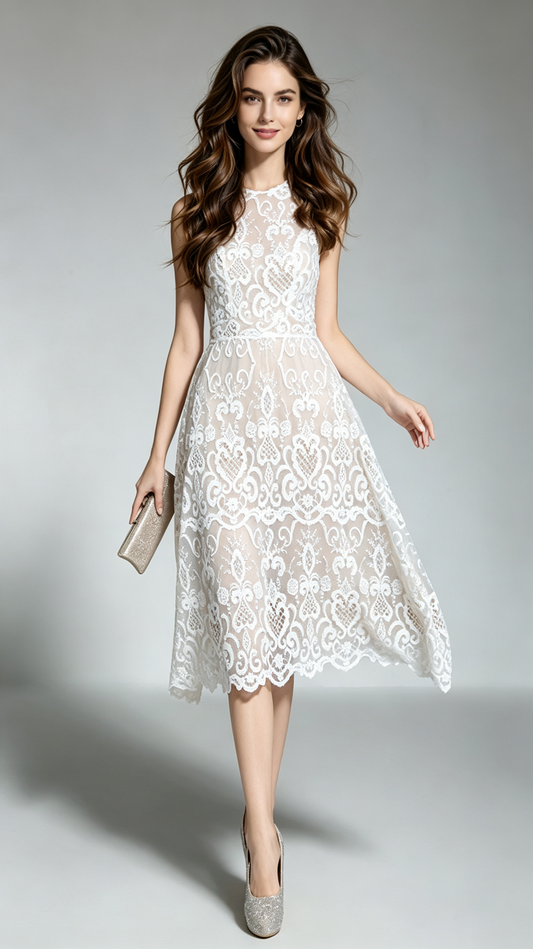 Elegant A-line White  Lace Formal Dress LFNC0003