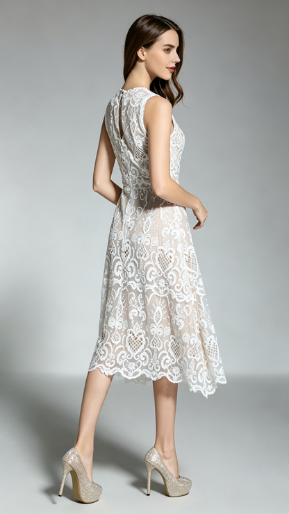 Elegant A-line White  Lace Formal Dress LFNC0003