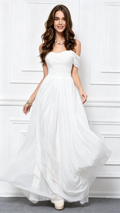 Beautiful tailored A-line White Bridesmaid dress Chiffon Long Formal Dress LFNC0099