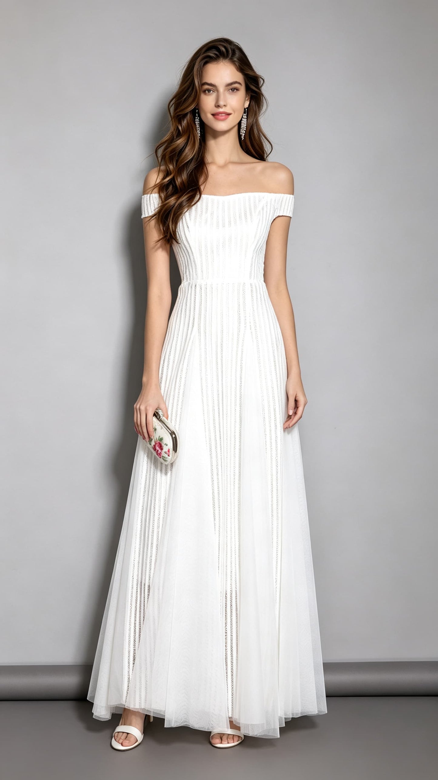 Gorgeous A-line White Bridesmaid Dress Air Cotton Long Formal Dress LFNC0100