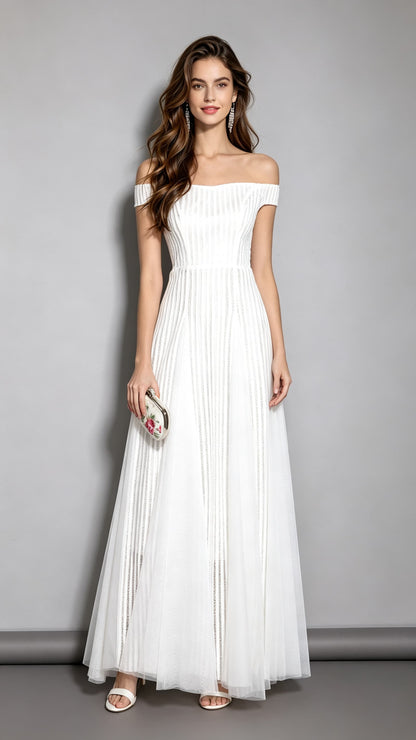 Gorgeous A-line White Bridesmaid Dress Air Cotton Long Formal Dress LFNC0100