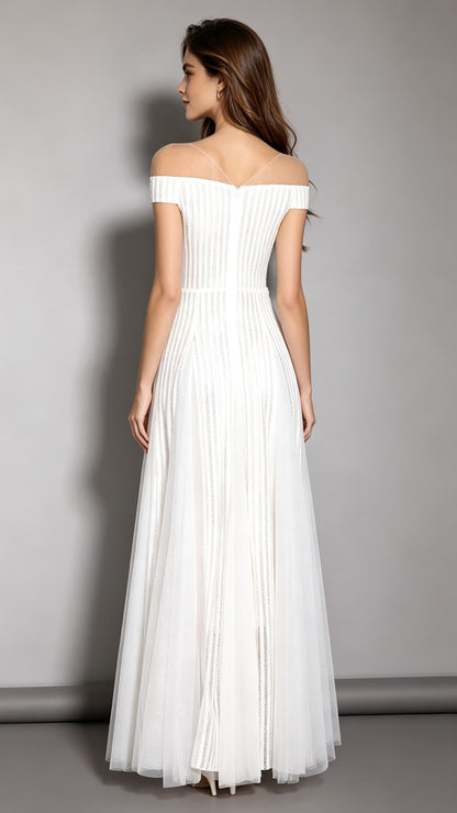 Gorgeous A-line White Bridesmaid Dress Air Cotton Long Formal Dress LFNC0100