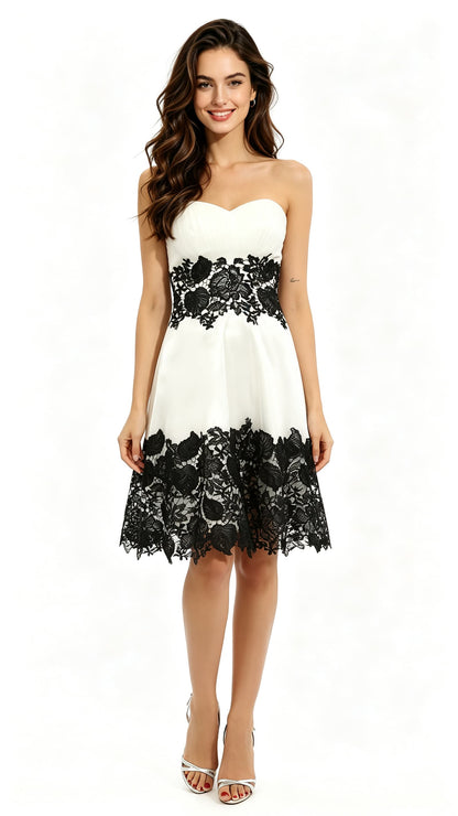 Soft A-line Black Evening Gowns Sweetheart Chiffon&Lace Short Formal Dress LFNG0028