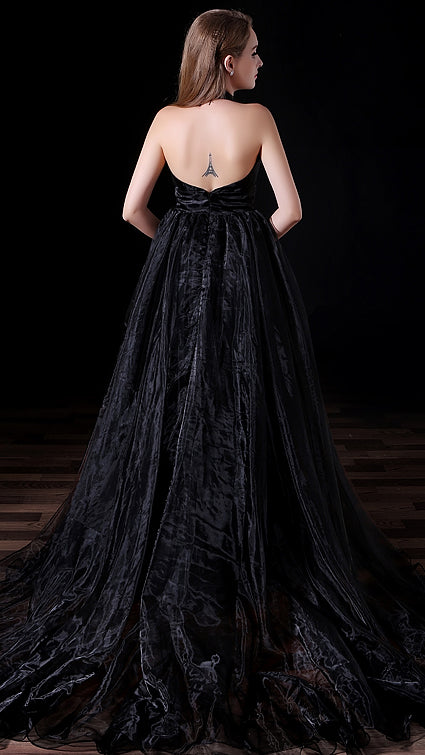 Timeless A-line Black Evening Gowns Halter Organza Long Formal Dress LFNL0683