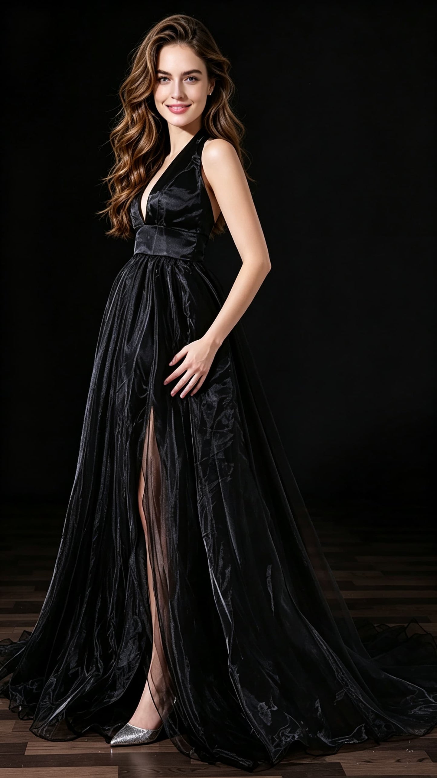 Timeless A-line Black Evening Gowns Halter Organza Long Formal Dress LFNL0683