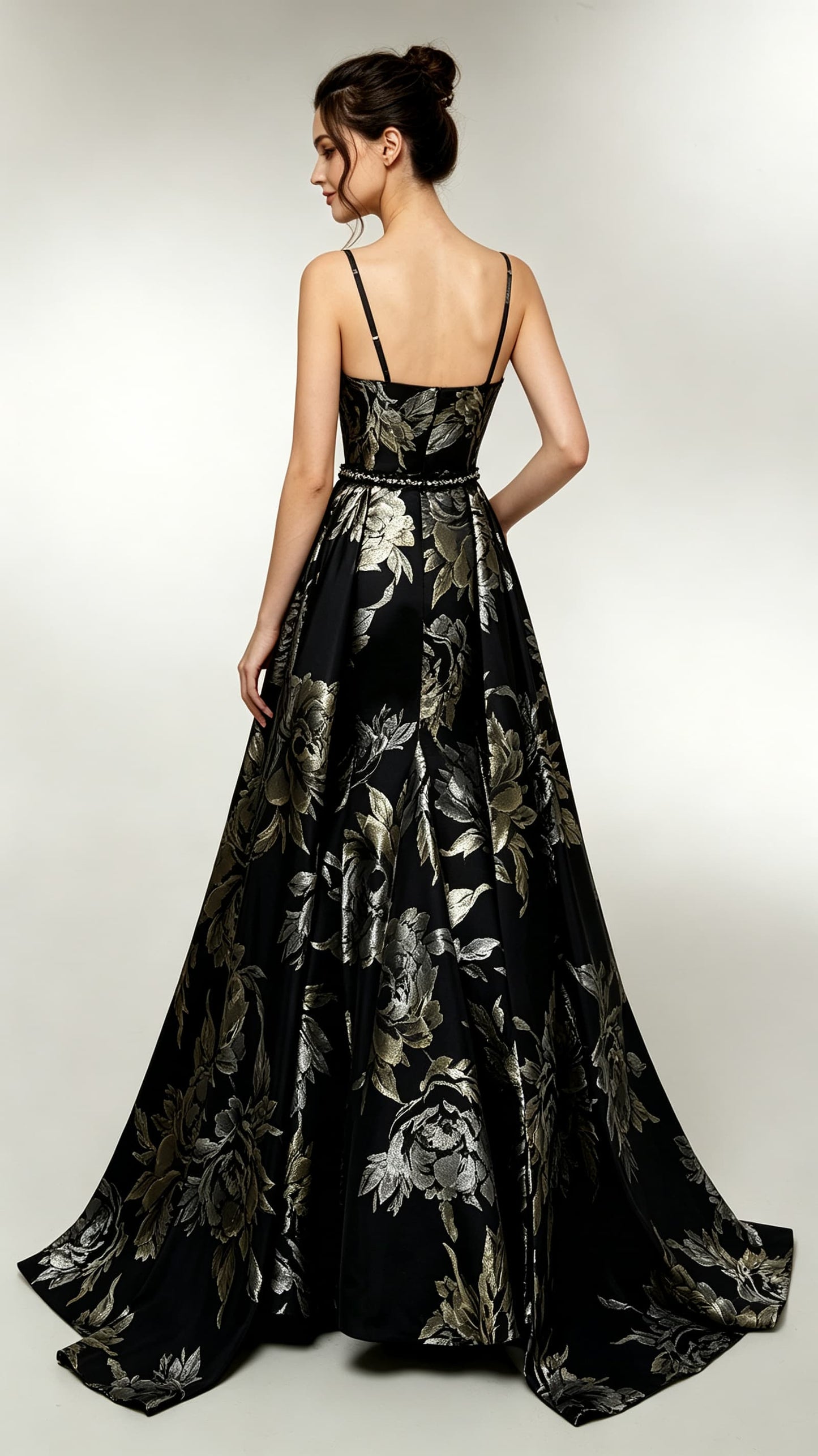 Elegant A-line Black Evening Gowns Straps Polyester Satin Long Formal Dress LFNL0685