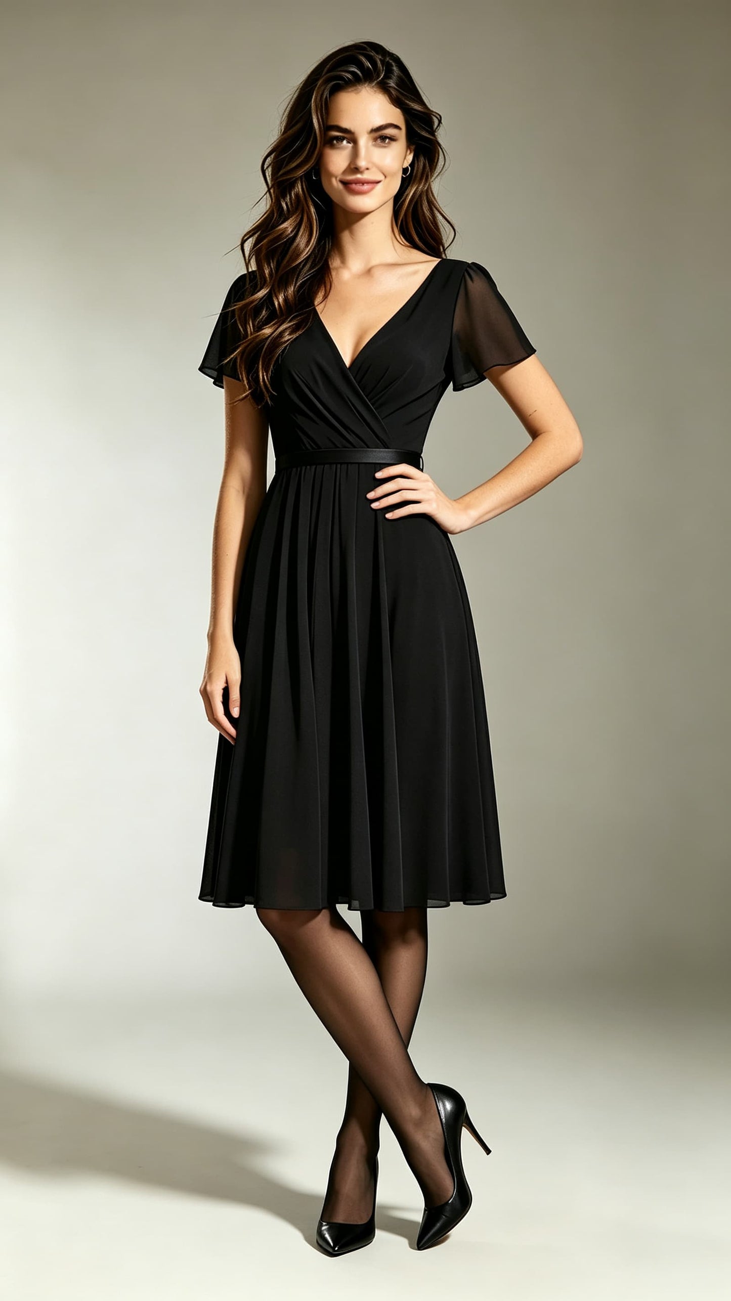 Dreamy A-line Black Bridesmaid Gowns V Neck Chiffon Maxi Dress LFNL0698