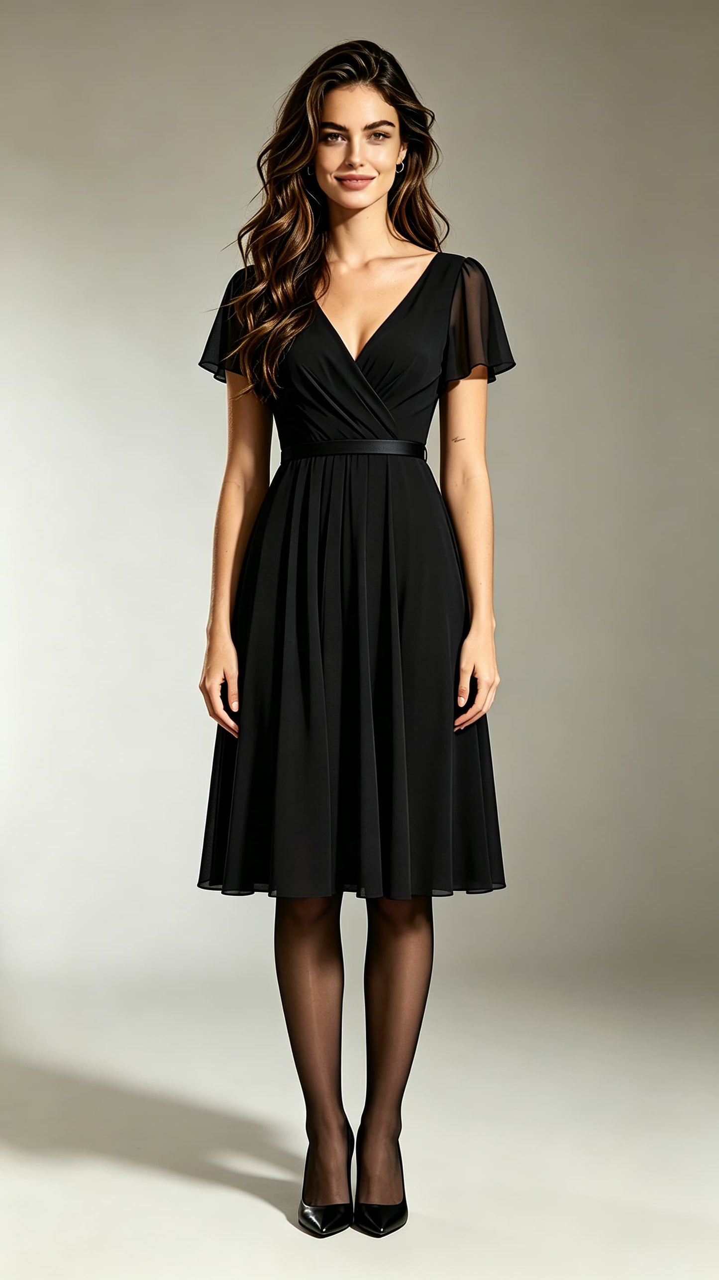 Dreamy A-line Black Bridesmaid Gowns V Neck Chiffon Maxi Dress LFNL0698