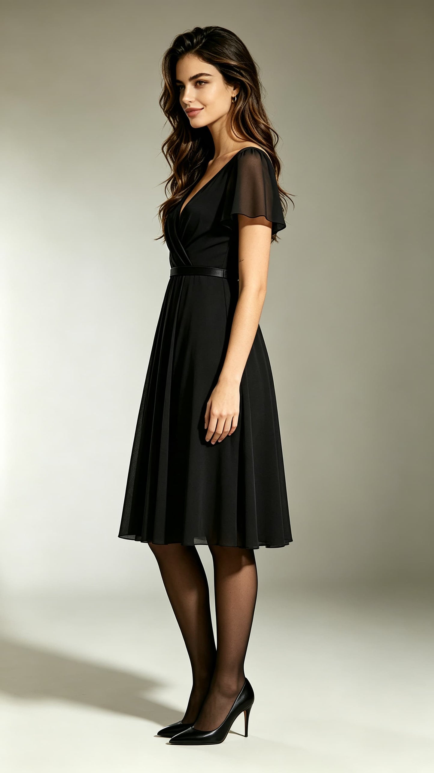 Dreamy A-line Black Bridesmaid Gowns V Neck Chiffon Maxi Dress LFNL0698