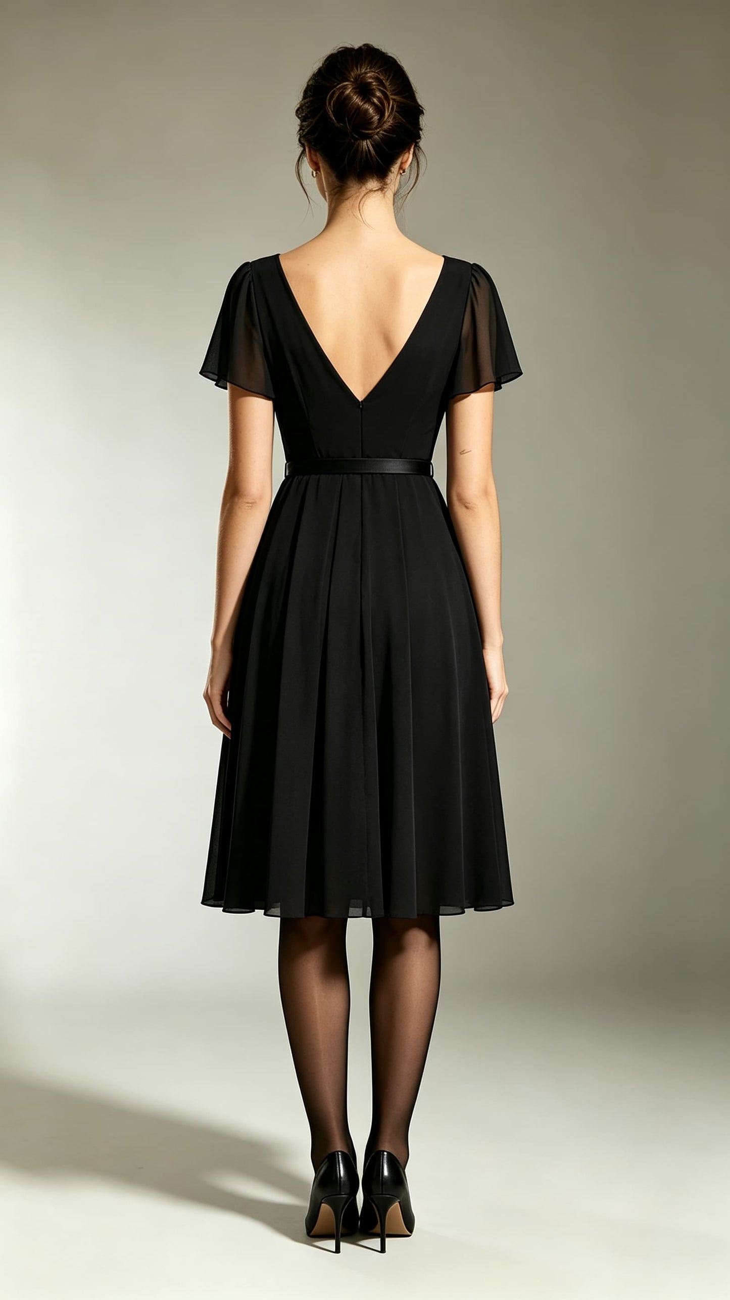 Dreamy A-line Black Bridesmaid Gowns V Neck Chiffon Maxi Dress LFNL0698