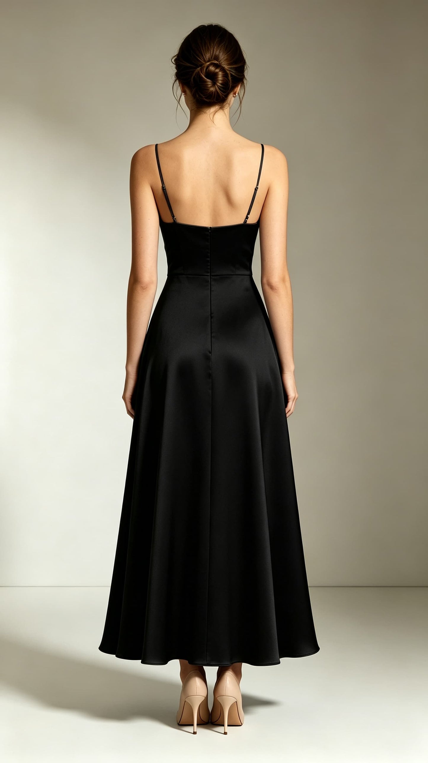 Flattering A-line Black Evening Gowns Straps Satin Long Formal Dress LFNL0714