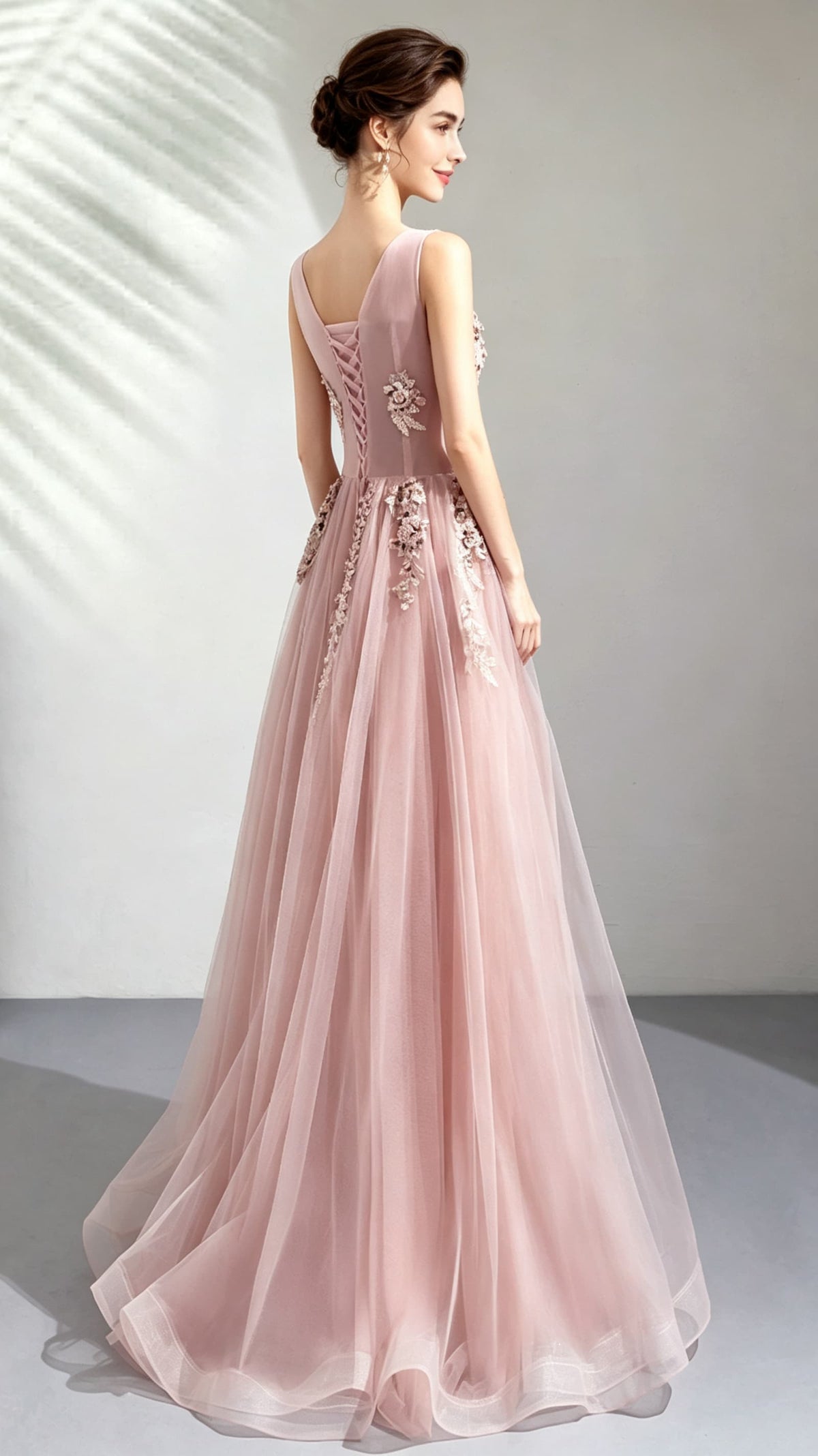 Classy A-line Pink Evening Dress Round Neck Organza Long Formal Dress LFNC0167