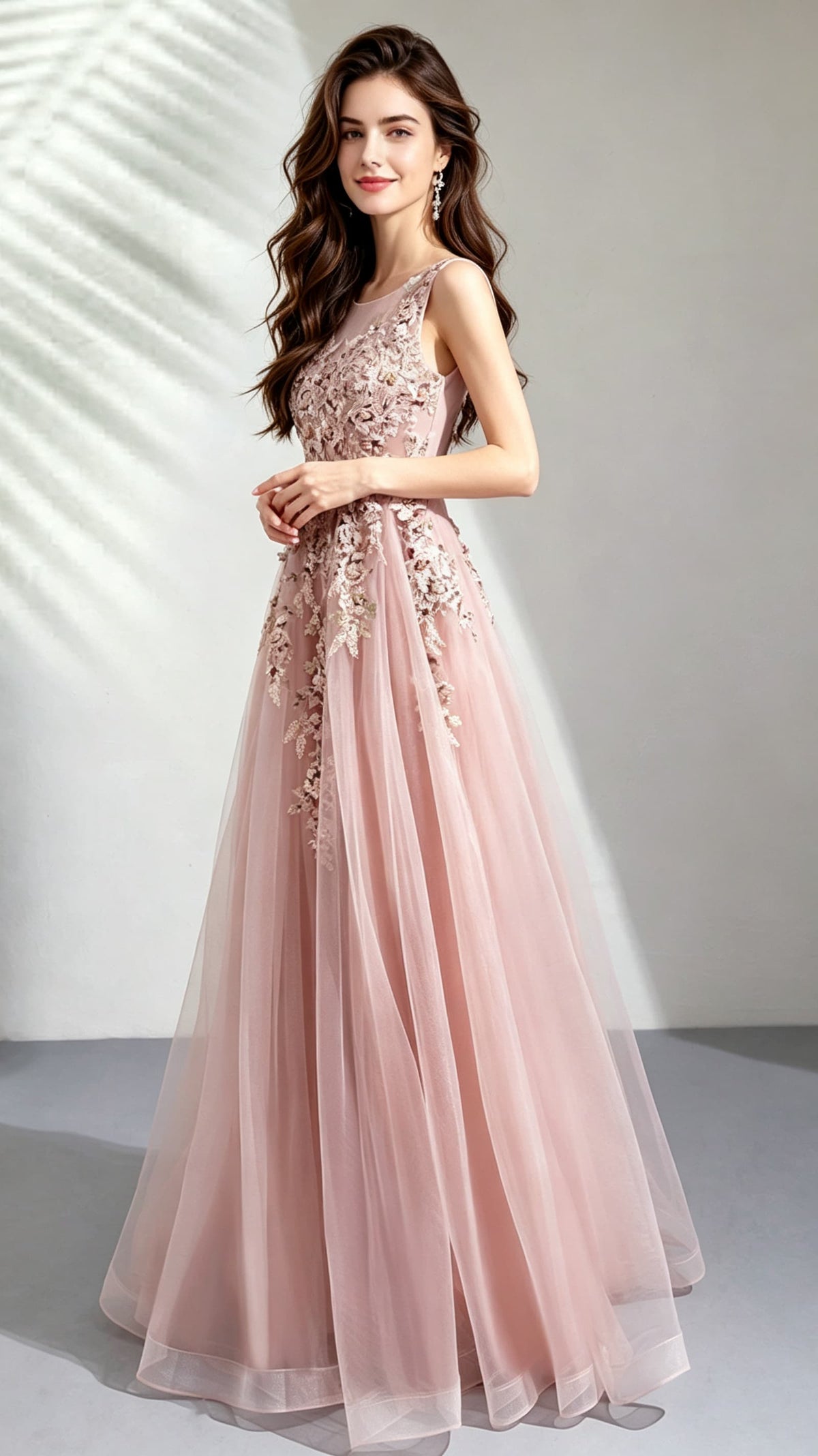 Classy A-line Pink Evening Dress Round Neck Organza Long Formal Dress LFNC0167