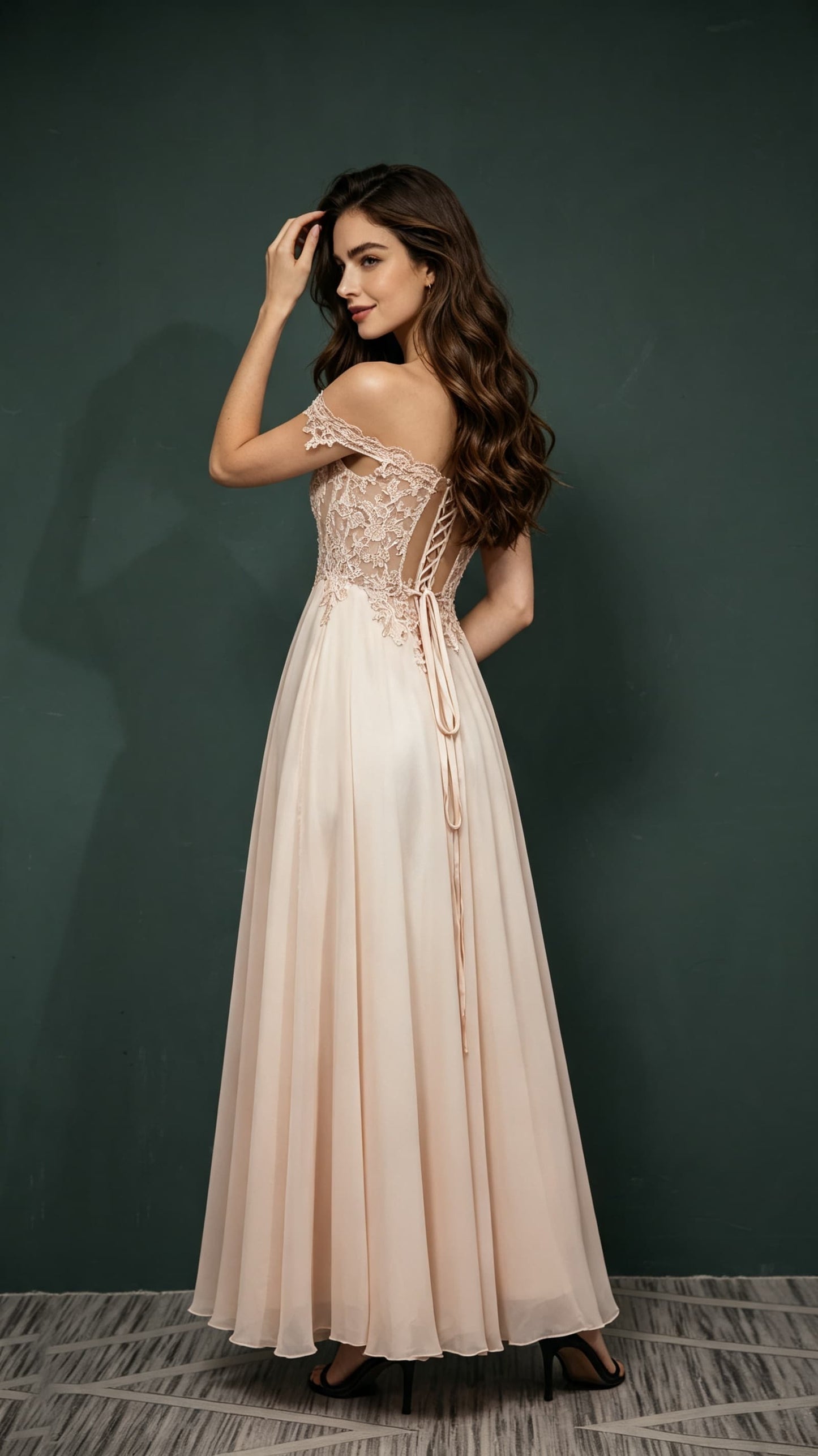 Gorgeous A-line Pink Evening Gowns Off the Shoulder Chiffon Long Formal Dress LFNL0667