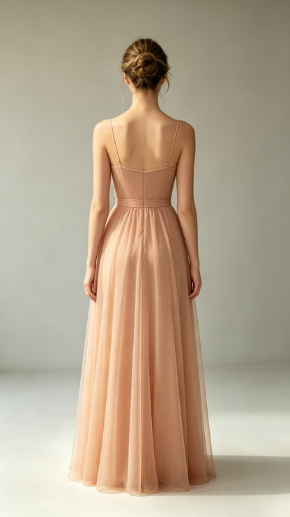 Classy A-line Orange Evening Gowns UK Straps Tulle Long Prom Gowns LFNL0811