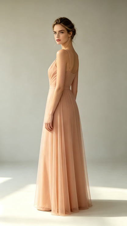 Classy A-line Orange Evening Gowns UK Straps Tulle Long Prom Gowns LFNL0811