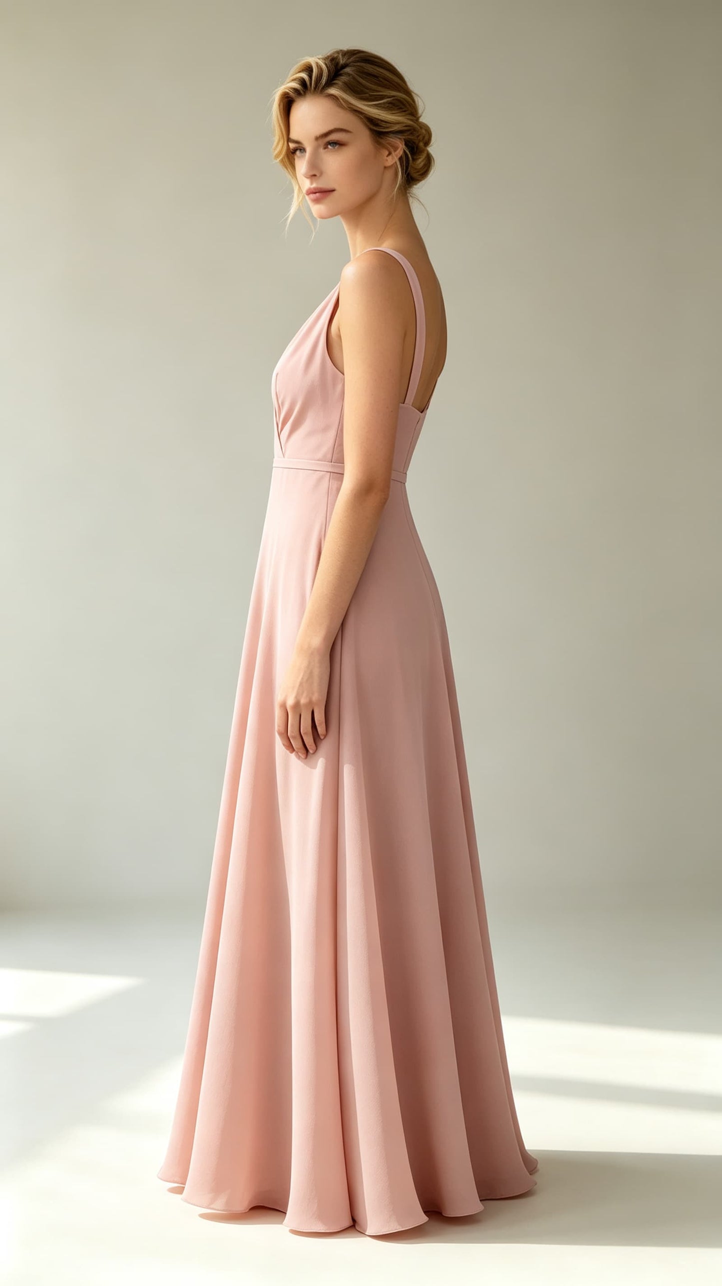 Effortless A-line Pink Evening Gowns V Neck Chiffon Maxi Dress LFNL0779