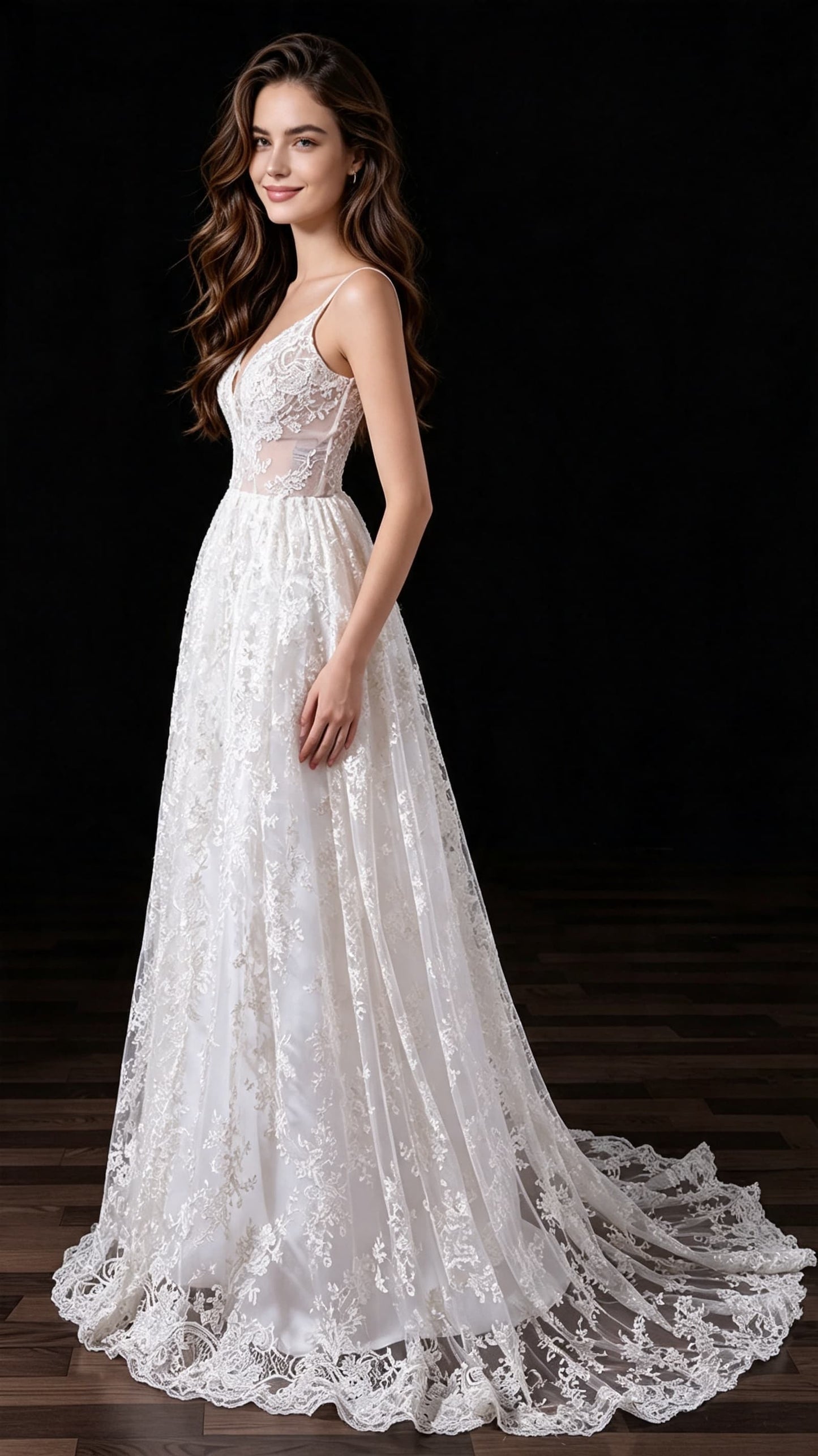 Sleek A-line White Wedding Dress Straps Lace Long Formal Dress LFNL0679