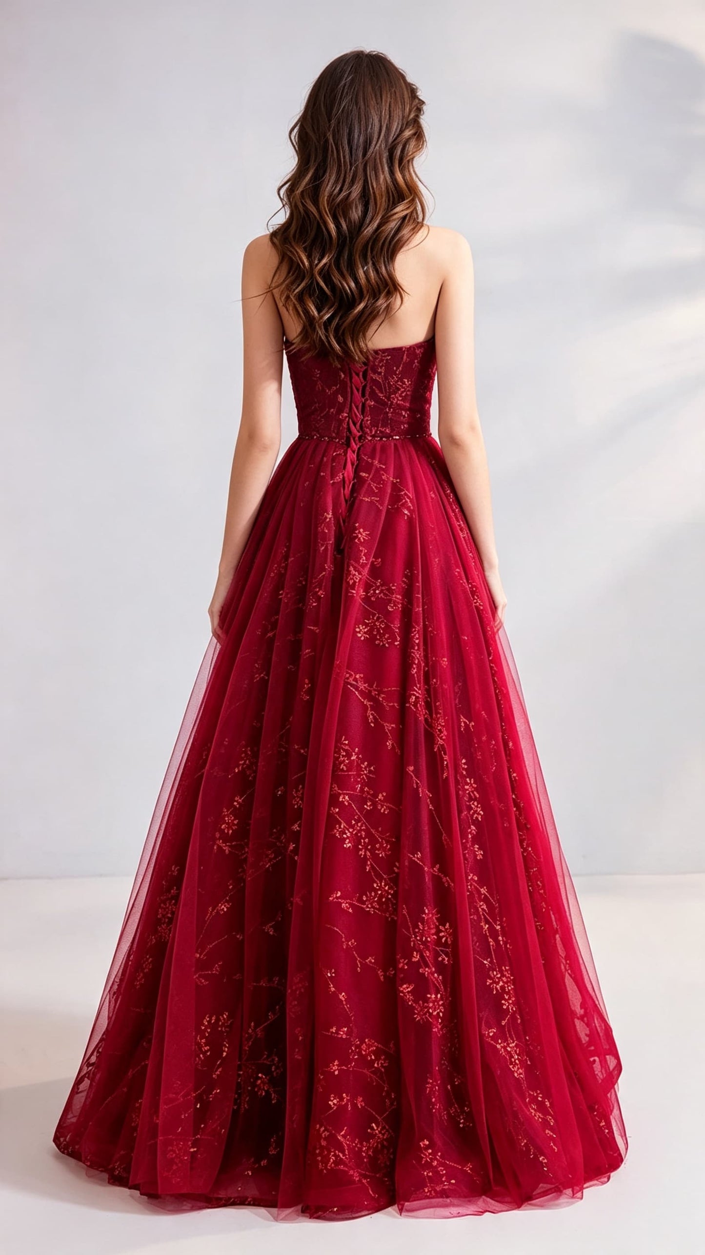 Classy A-line Red Evening Dress Strapless Organza Long Formal Dress LFNC0145