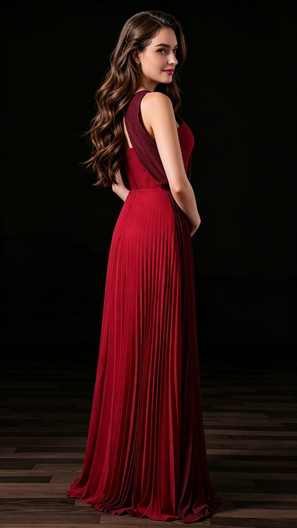 Chic A-line Red Evening Gowns Halter Chiffon Long Formal Dress LFNL0682